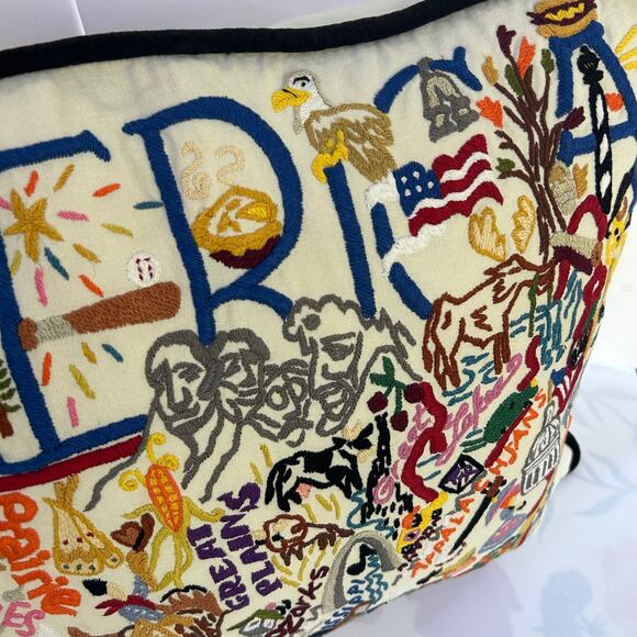 Catstudio AMERICA Embroidered Pillow 18x24 Handmade Colorful USA Decor - Picture 4 of 10